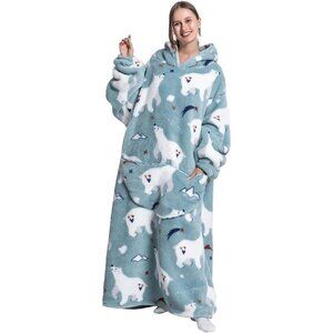 ⭐Sweat  Polar Bear Warm Giant Hoodie Thick Flannel Blanket with Sleeve